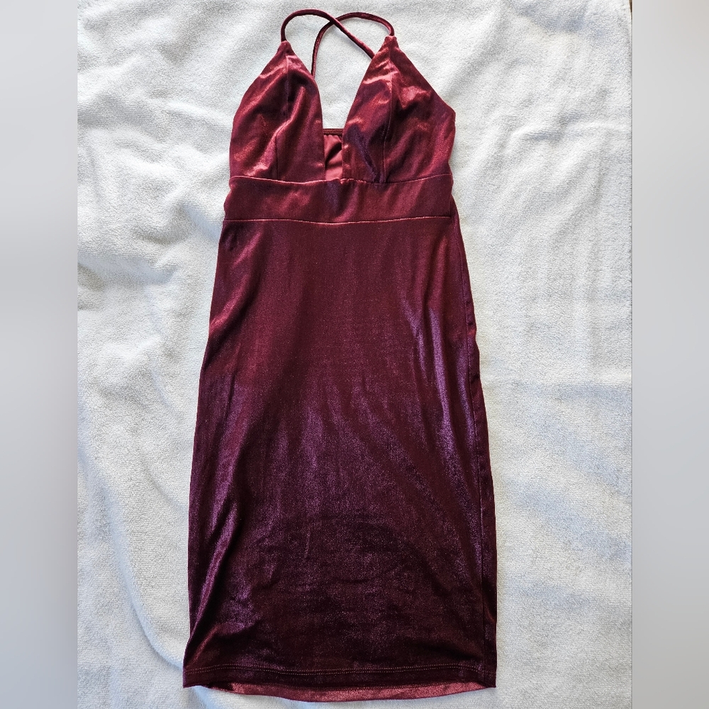 Windsor Burgundy Velvet Halter Dress Small